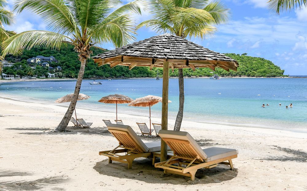 Beach umbrellas and loungers at The Inn at English Harbour