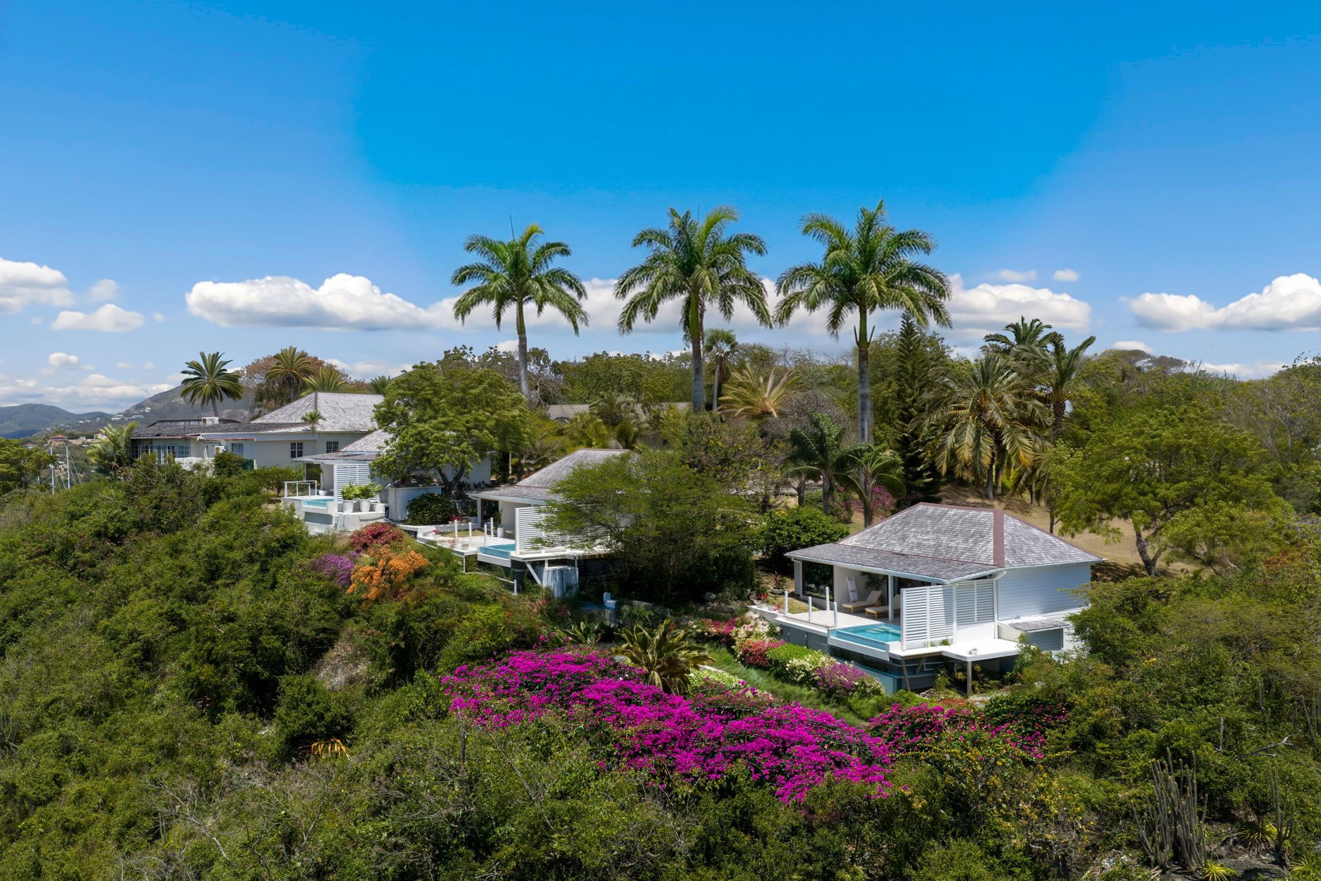 Aerial view of Hillside Pool Suites at The Inn at English Harbour overlooking the harbour
