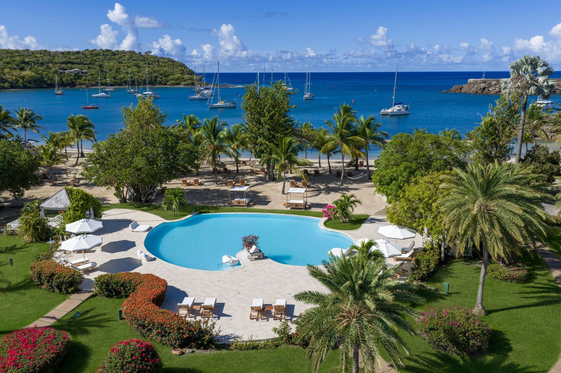 Aerial view of The Inn at English Harbour pool area