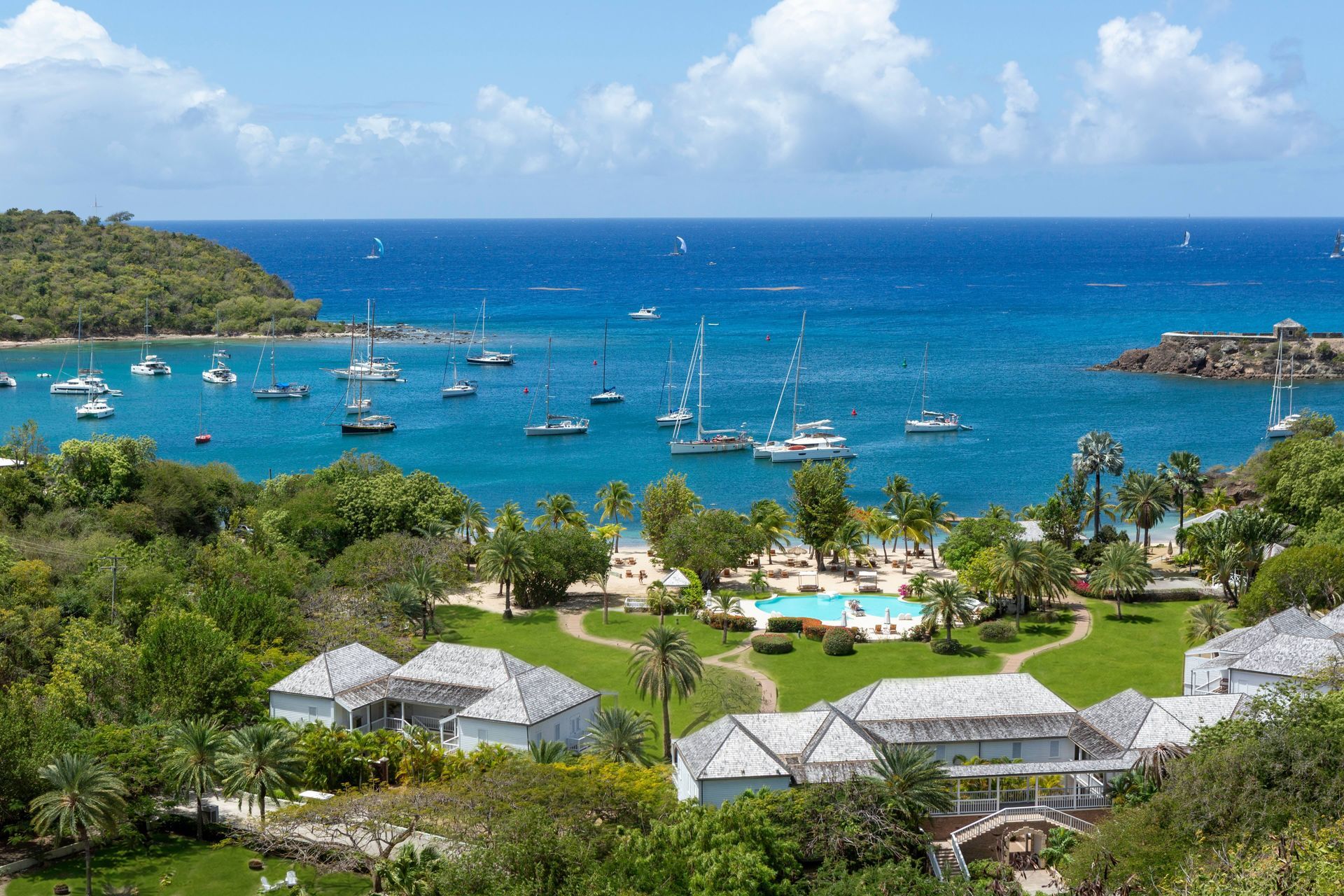 Aerial view of The Inn at English Harbour resort in Antigua