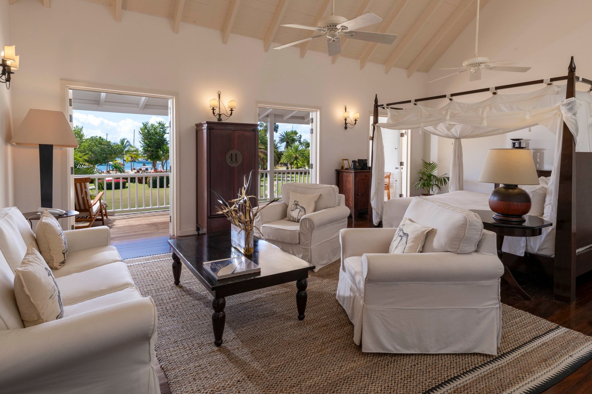 Suite interior with veranda view at The Inn at English Harbour