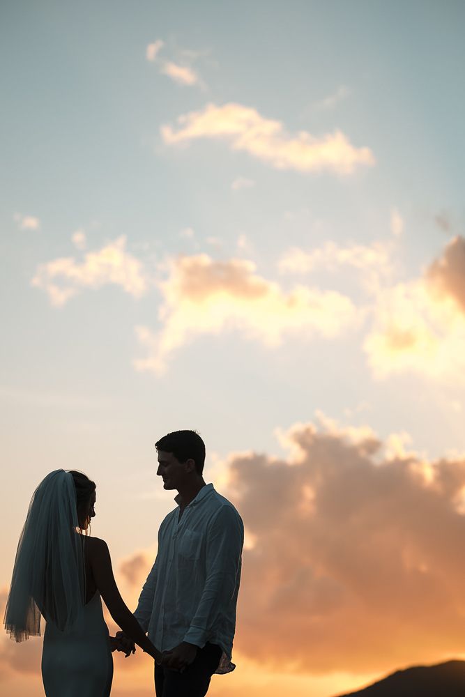 Wedding couple silhouette at sunset at The Inn at English Harbour